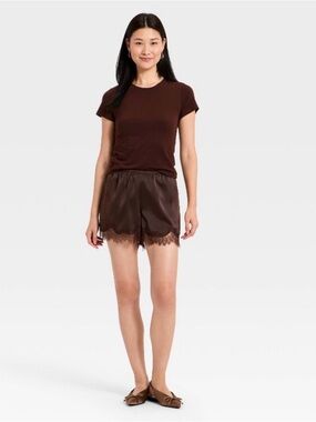 Lace trim satin shorts